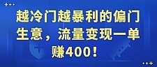 越冷门越暴利的偏门生意,流量变现一单赚400!