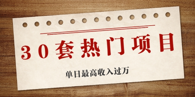 30套热门项目：单日最高收入过万 (网赚项目、朋友圈、涨粉套路、抖音、快手)等