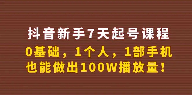 抖音新手7天起号课程百万播放实战精品课，0基础，1个人，1部手机